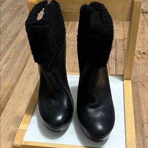 Coach Black Faux-Shearling Cuff Heeled Ankle Boots